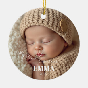 Ornamento De Cerâmica Dois Fotos Minimalista Primeiro Natal do Bebê