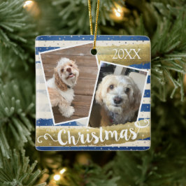 Ornamento De Cerâmica Dois Fotos Natal Personalizado