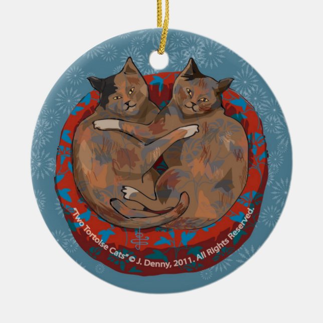 Ornamento De Cerâmica Dois gatos da concha de tartaruga… (Frente)