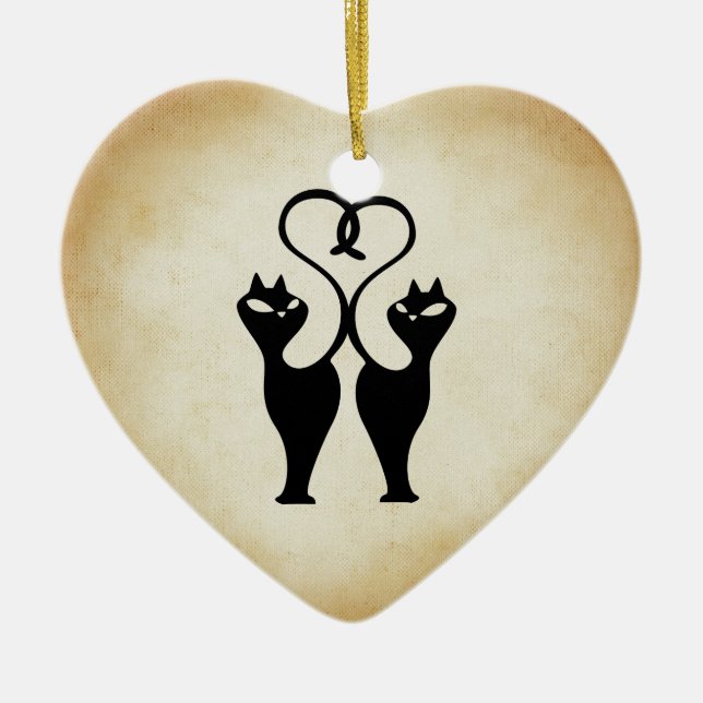 Ornamento De Cerâmica Dois Gatos Silhouette (Frente)