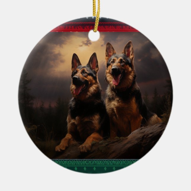 Ornamento De Cerâmica Dois German shepherd em Dusk (Frente)