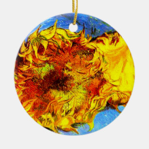 Ornamento De Cerâmica Dois Girassóis Cortados Van Gogh
