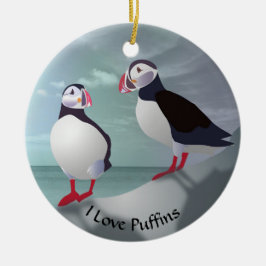 Ornamento De Cerâmica Dois Puffins Design Ornament