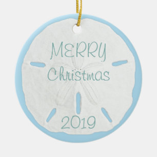 Ornamento De Cerâmica Dólar de Areia Branco no Natal Tropical Azul