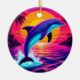 Ornamento De Cerâmica Dolphin Vibrant Tropical Sunset Colorida