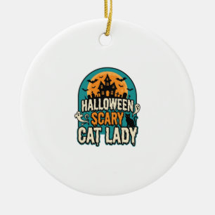 Ornamento De Cerâmica Dona do Gato de Halloween Assustadora Vintage Casa
