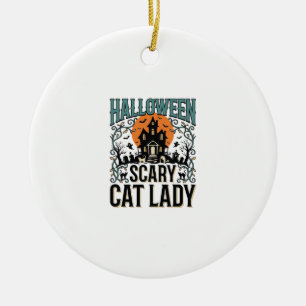 Ornamento De Cerâmica Dona do Gato de Halloween Casa Assombrada Assustad