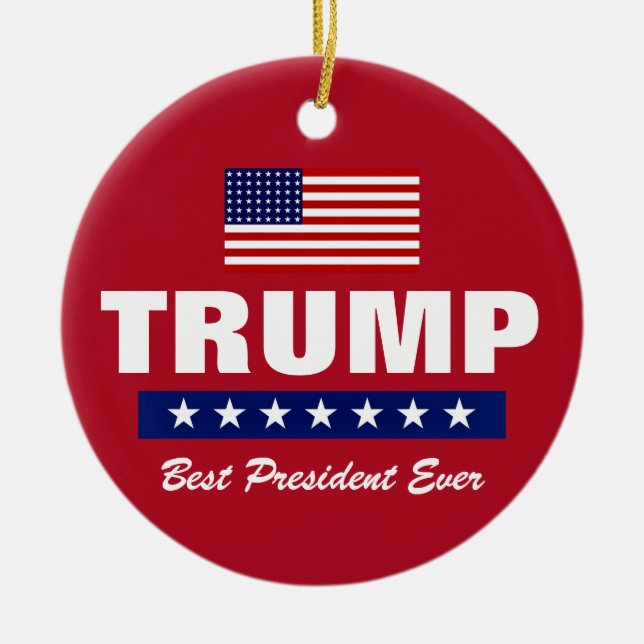 ORNAMENTO DE CERÂMICA DONALD TRUMP MELHOR PRESIDENTE NUNCA CHRISTMAS (Frente)