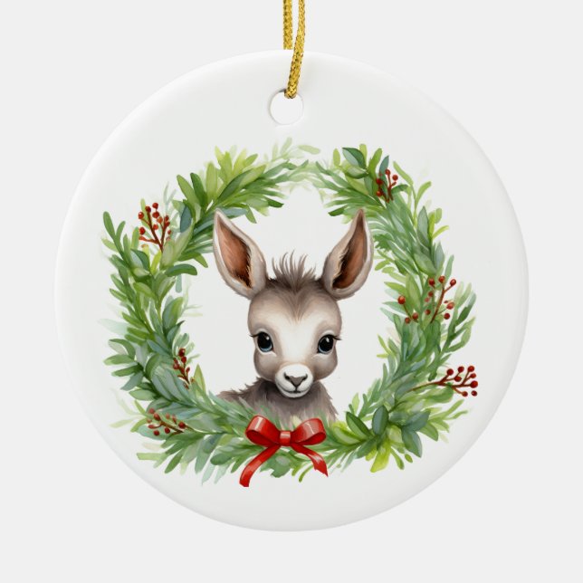 Ornamento De Cerâmica Donkey Natal com Férias (Frente)