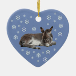 Ornamento De Cerâmica Donkey Snowflakes em Azul