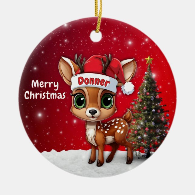 Ornamento De Cerâmica Donner Baby Deer, Fawn, Doe, Reindeer🦌 🎄 (Frente)