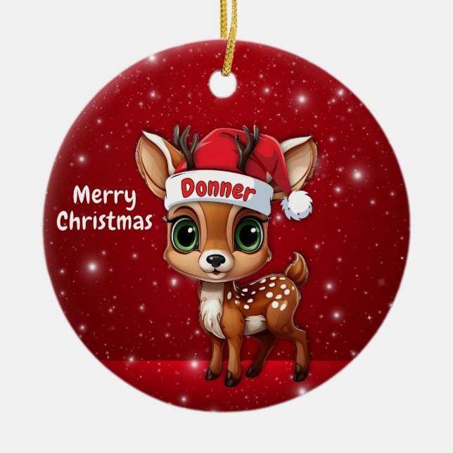 Ornamento De Cerâmica Donner Baby Deer, Fawn, Doe, Reindeer🦌 🎄 (Frente)