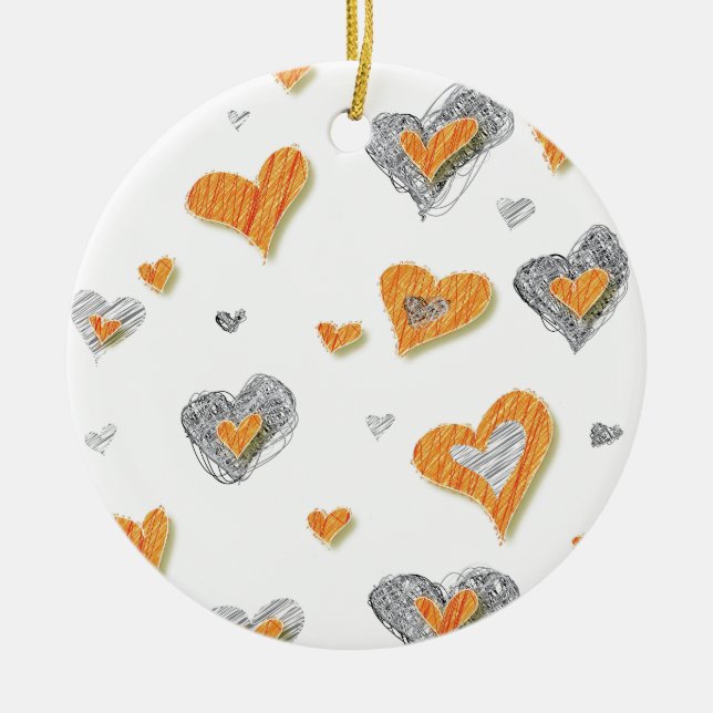 Ornamento De Cerâmica Dons de padrão cardíaco laranja da cinza de tendên (Frente)