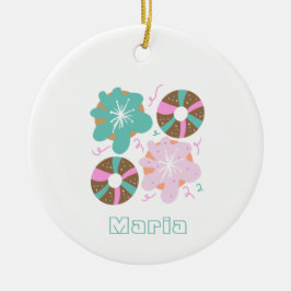 Ornamento De Cerâmica Donuts Rosa de Natal com Glacê e Desenhos Pontilha