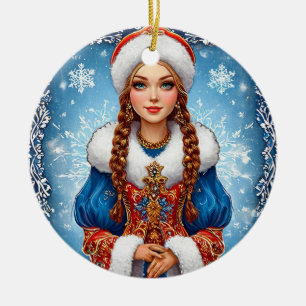 Ornamento De Cerâmica Donzela de neve Bela Winter Portrait