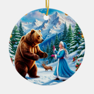 Ornamento De Cerâmica Donzela de Neve Encantando Cena de Inverno