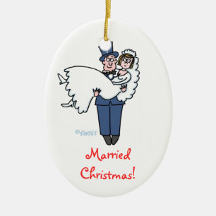 Ornamento De Cerâmica Dos Newlyweds primeiros do Natal noivos junto