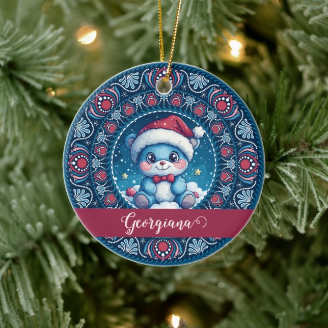Ornamento De Cerâmica Dot do Urso Kawaii Personalizado de Natal Mandala (Árvore)