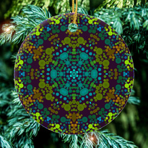 Ornamento De Cerâmica Dot Mandala Flor Azul Amarelo e Rosa