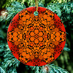 Ornamento De Cerâmica Dot Mandala Flor Laranja e Preto