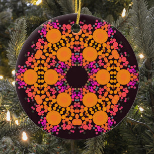 Ornamento De Cerâmica Dot Mandala Flor Laranja e Rosa