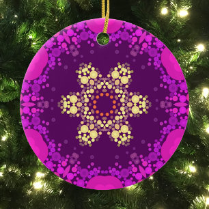 Ornamento De Cerâmica Dot Mandala Flor Rosa e Amarelo