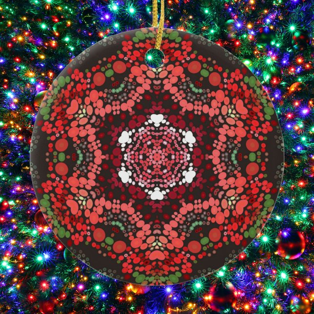Ornamento De Cerâmica Dot Mandala Red Green e White (Criador carregado)