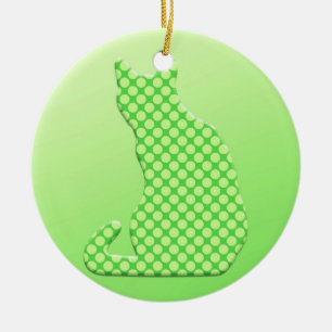 Ornamento De Cerâmica Dotty Cat - tons de verde limão