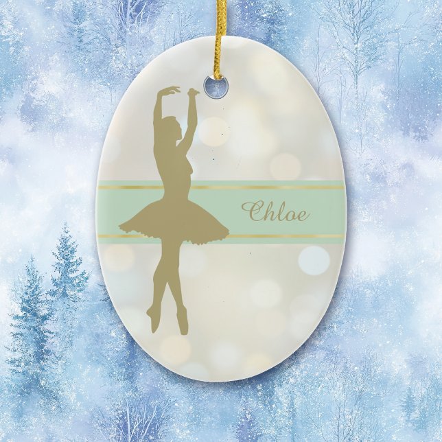 Ornamento De Cerâmica Dourada Ballerina Bokeh Natal (Criador carregado)