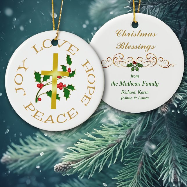 Ornamento De Cerâmica Dourada Cruz Holly Hope (Criador carregado)