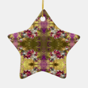 Ornamento De Cerâmica ~ Dourada Estrela de Natal Fractal ~