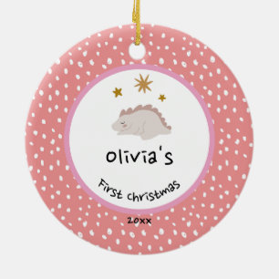 Ornamento De Cerâmica Dourada Folhagem Bebê Primeiro Natal Rosa