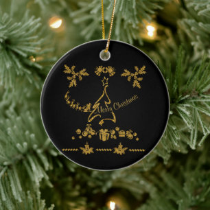 Ornamento De Cerâmica Dourada Glitter Feliz Natal, Papai Noel