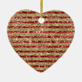 Ornamento De Cerâmica Dourada Glitter Vermelho Glitz Strips