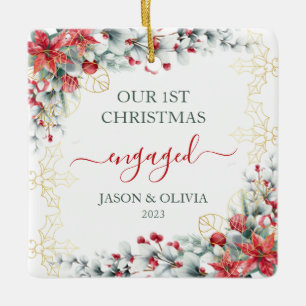 Ornamento De Cerâmica Dourada Holly Greenery Floral 1rua de Natal Envolv