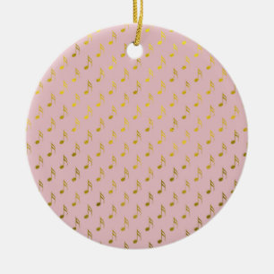 Ornamento De Cerâmica Douradas Notas Musicais Rosa, Folhas Metálicas