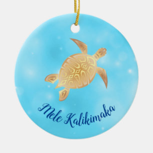 Ornamento De Cerâmica Douradas Tartarugas Mele Kalikimaka Havaiano Ce de