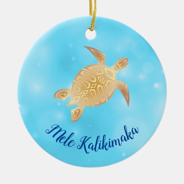 Ornamento De Cerâmica Douradas Tartarugas Mele Kalikimaka Havaiano Ce de (Frente)