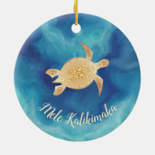 Ornamento De Cerâmica Douradas tartarugas Mele Kalikimaka Natal Havaiano