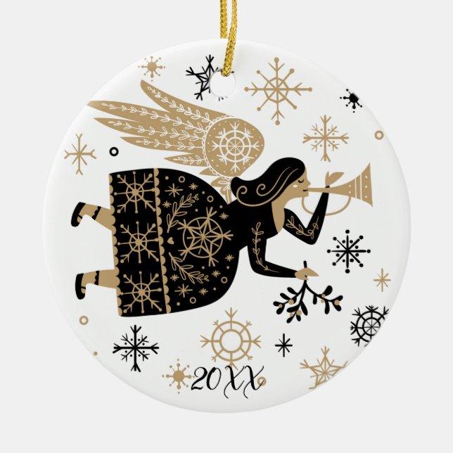 Ornamento De Cerâmica Dourado Angel Stars Natal Carol Folkart (Frente)