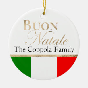 Ornamento De Cerâmica Dourado Buon Natale, Bandeira italiana, Natal