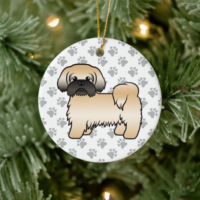 Ornamento De Cerâmica Dourado com a máscara negra Shih Tzu Cute Cartoon (Árvore)