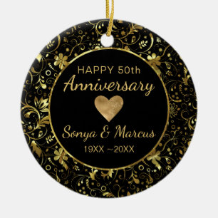 Ornamento De Cerâmica Dourado Damasco E Coração