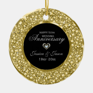 Ornamento De Cerâmica Dourado e branco Diamantes prateados