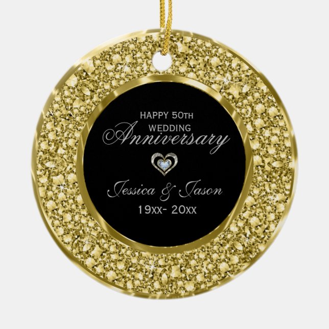 Ornamento De Cerâmica Dourado e branco Diamantes prateados (Frente)