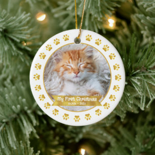 Ornamento De Cerâmica Dourado e personalizado o primeiro Natal de Pet Ki