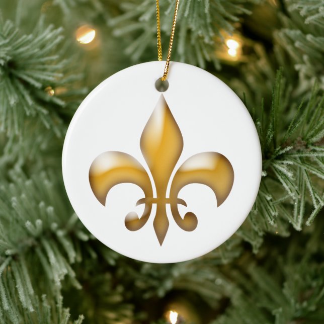 Ornamento De Cerâmica Dourado Fleur de Lis Natal (Árvore)