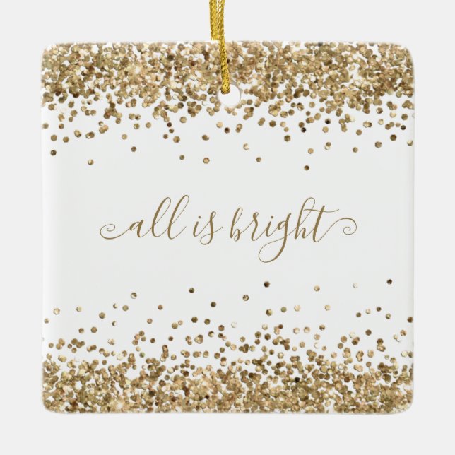 Ornamento De Cerâmica Dourado Glitter Borders Tudo É Bright Name Year (Frente)