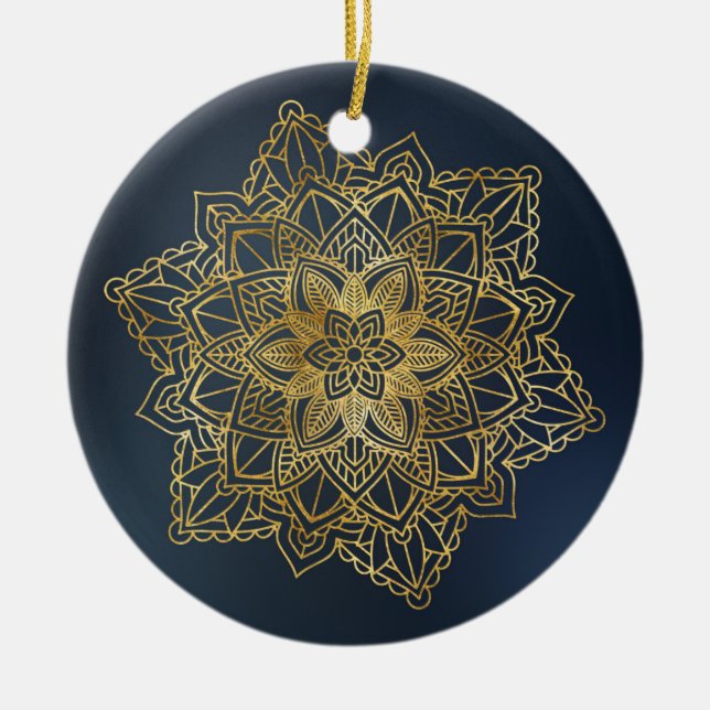 Ornamento De Cerâmica Dourado Mandala (Frente)