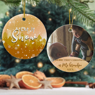 Ornamento De Cerâmica Dourado Natal Deixe Neve Vovô Dar Foto